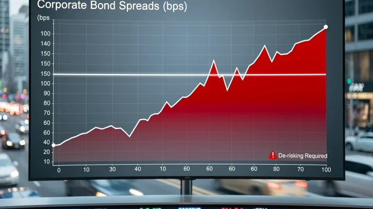 Financial chart showing corporate Baa credit spreads below 150 basis points, signaling portfolio de-risking.