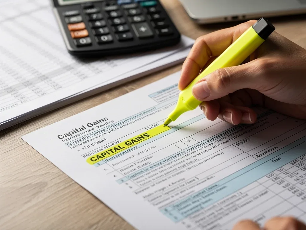 Detailed view of tax form section on capital gains