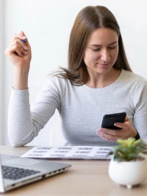 Woman learning about the Debt Consolidation Loan.
