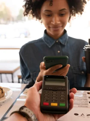 Woman using Virtual Credit Card to make payments.