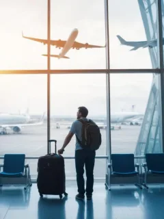 man going to travel for work with insurance