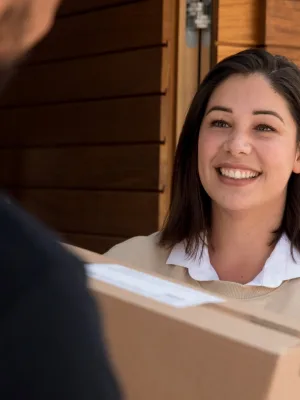 Woman getting free products on Temu.