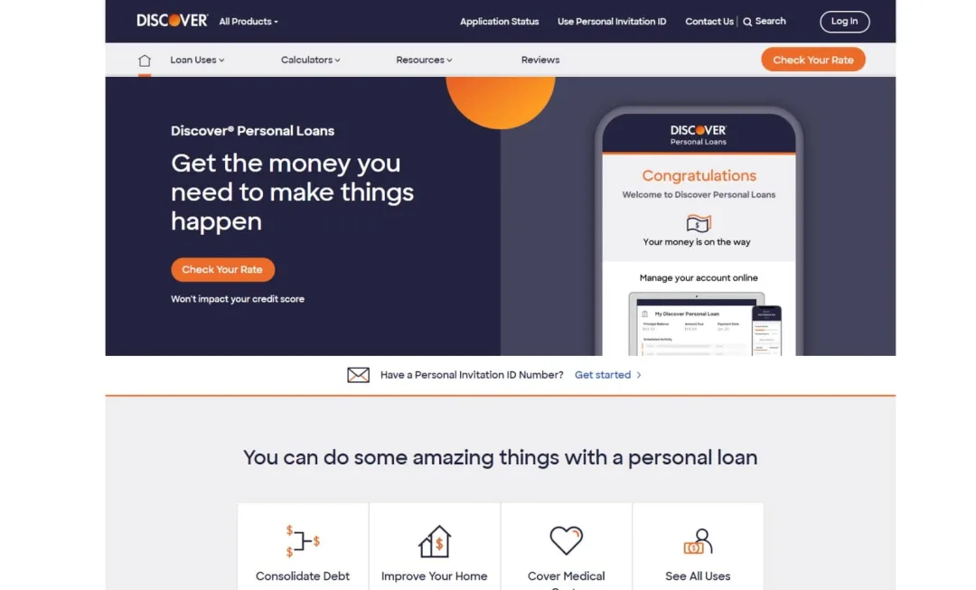 Discover Online Personal Loan page.