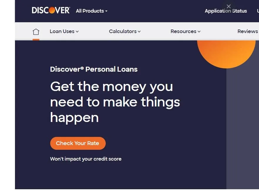 Discover Online Personal Loans website.