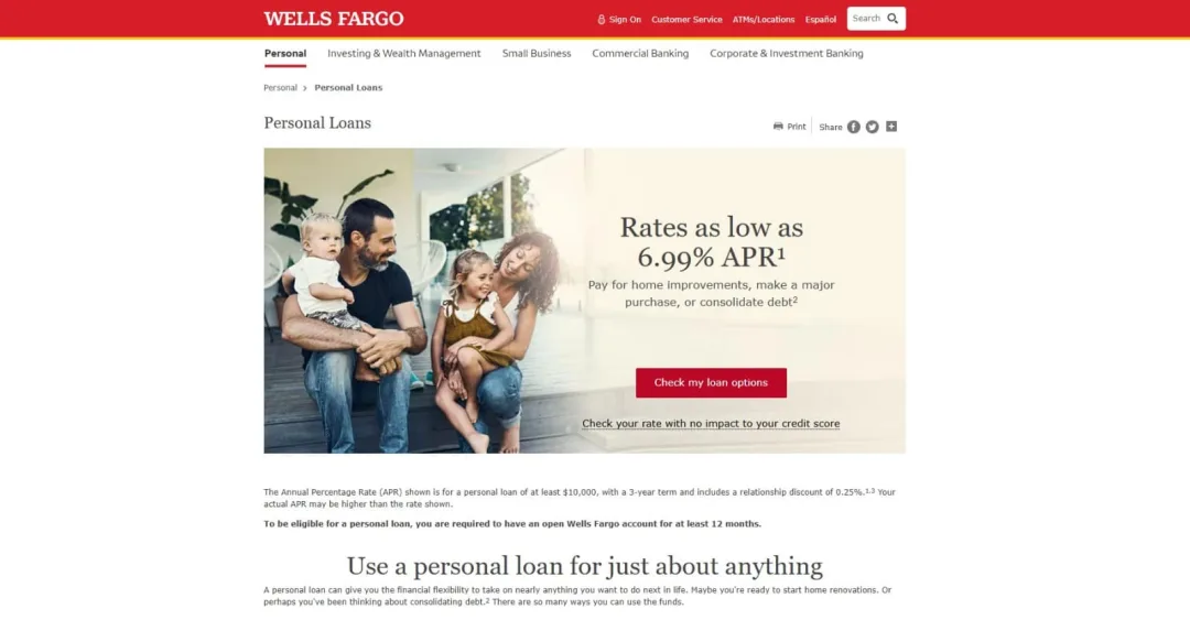 Wells Fargo Personal Loan website.