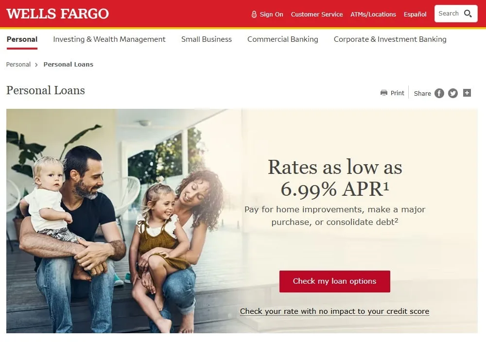 Wells Fargo Personal Loans page.
