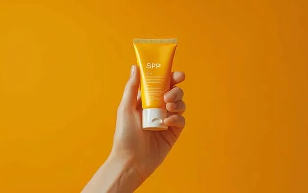 A close-up shot of a person's hand squeezing sunscreen onto their palm, illustrating proper application, with a clear label showing