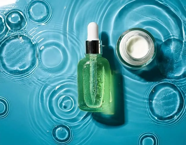 A selection of lightweight, gel-based moisturizers and hydrating serums, presented against a backdrop of a lush, humid environment, symbolizing effective hydration in such climates.