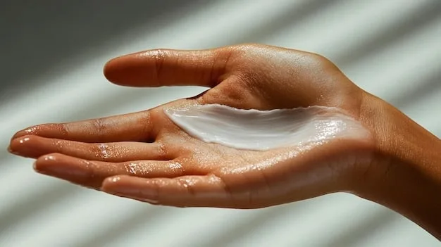 A close up of a hand applying a gentle, fragrance-free moisturizer to a face with clear, healthy skin, illustrating post-treatment care and prevention.