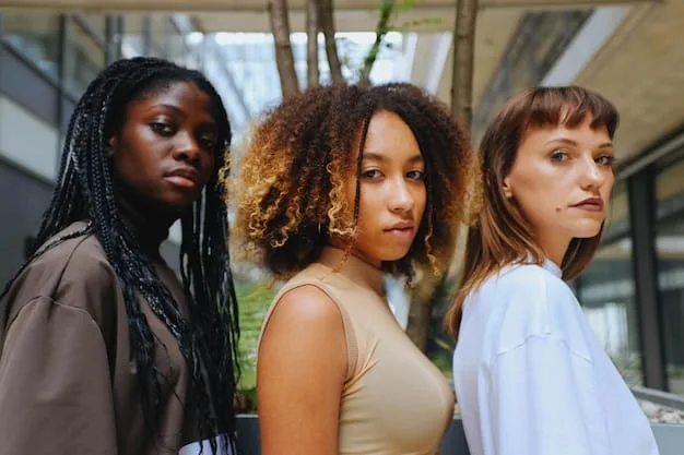 A diverse group of US women with various trendy short hairstyles, including pixie cuts, bobs, and shags, captured in a dynamic and fashion-forward street style photo.
