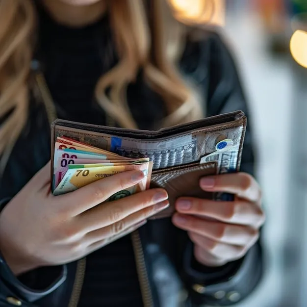 A detailed shot of someone checking their credit card in a foreign currency, emphasizing financial transactions and currency fluctuations.