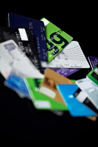 A detailed shot of various credit cards, some fanned out to show different benefits or logos. The image conveys choice and financial benefits.
