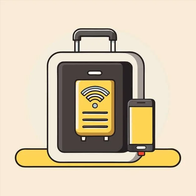 A close-up shot of an airline credit card next to a small, stylized luggage icon and a