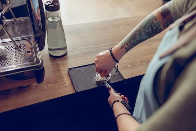 A close-up of a US consumer's wrist wearing an elegant smart bracelet that subtly tracks fitness, with a blurred background of a modern café, showcasing the seamless blend of tech and everyday life.