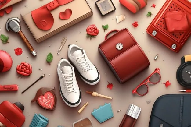 A detailed flat lay of various personalized fashion accessories: custom-designed sneakers, a handbag with interchangeable straps, and uniquely engraved jewelry, showcasing intricate details and individual creativity.