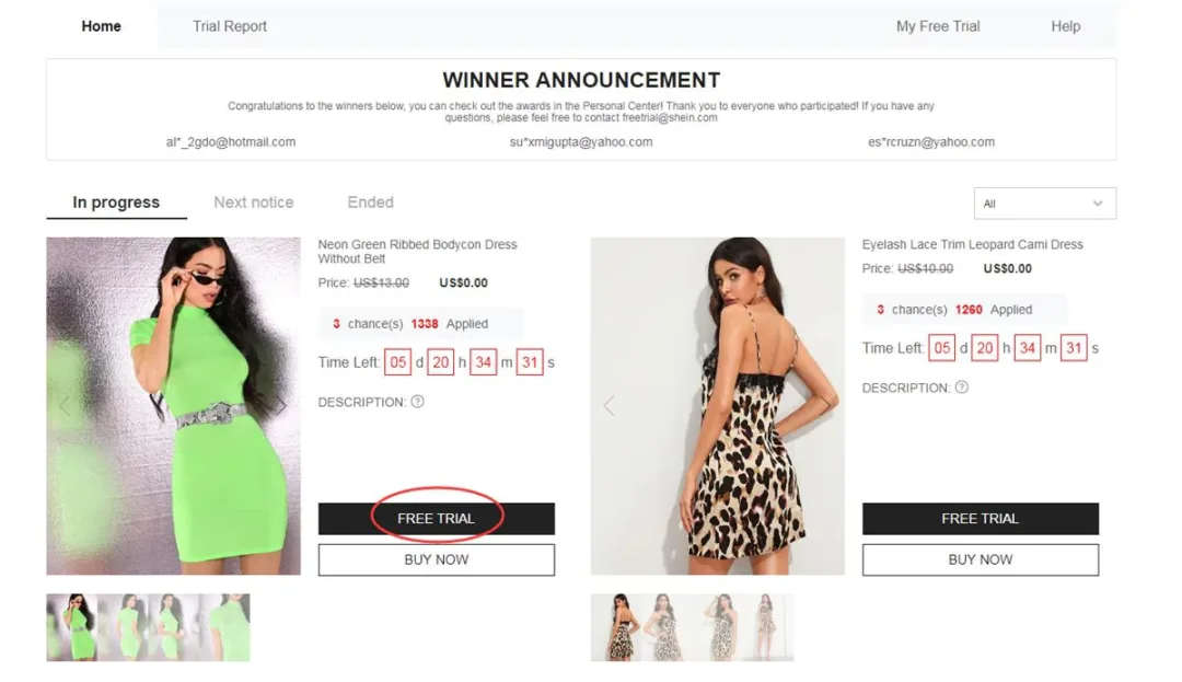 Ruta al Free Trial Center en Shein
