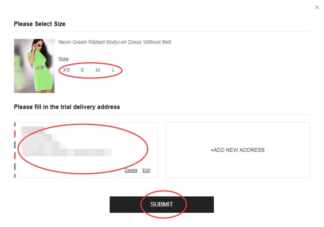 Confirmation of size and address in Free Trial
