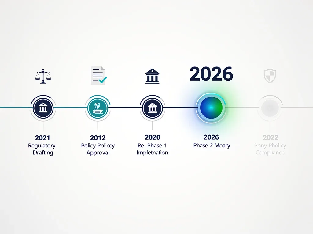 Timeline graphic marking 2026 for new financial regulation implementation.