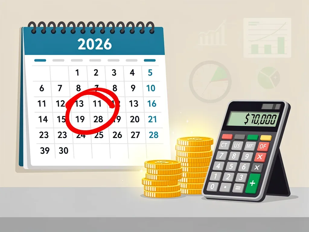 Calendar marking 2026, coins, and calculator, symbolizing strategic planning for the ,000 Roth conversion limit.