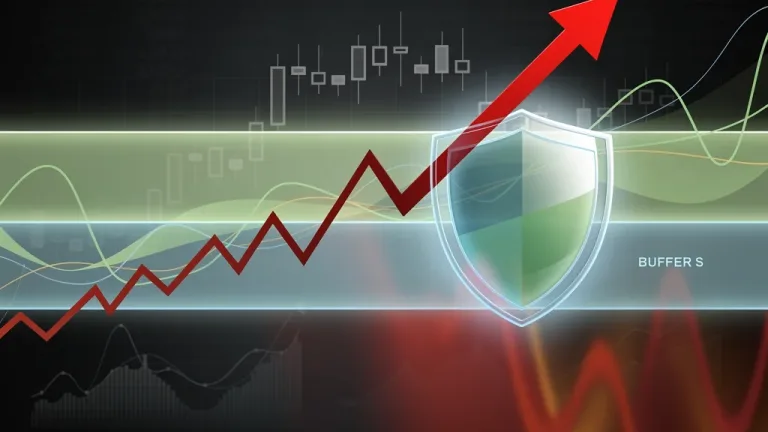 Financial graph illustrating Defined Outcome Buffer ETFs protecting against a 15% market downturn.