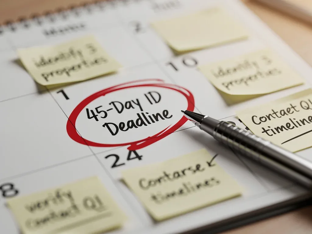 Calendar illustrating the 45-day identification deadline for a 1031 exchange
