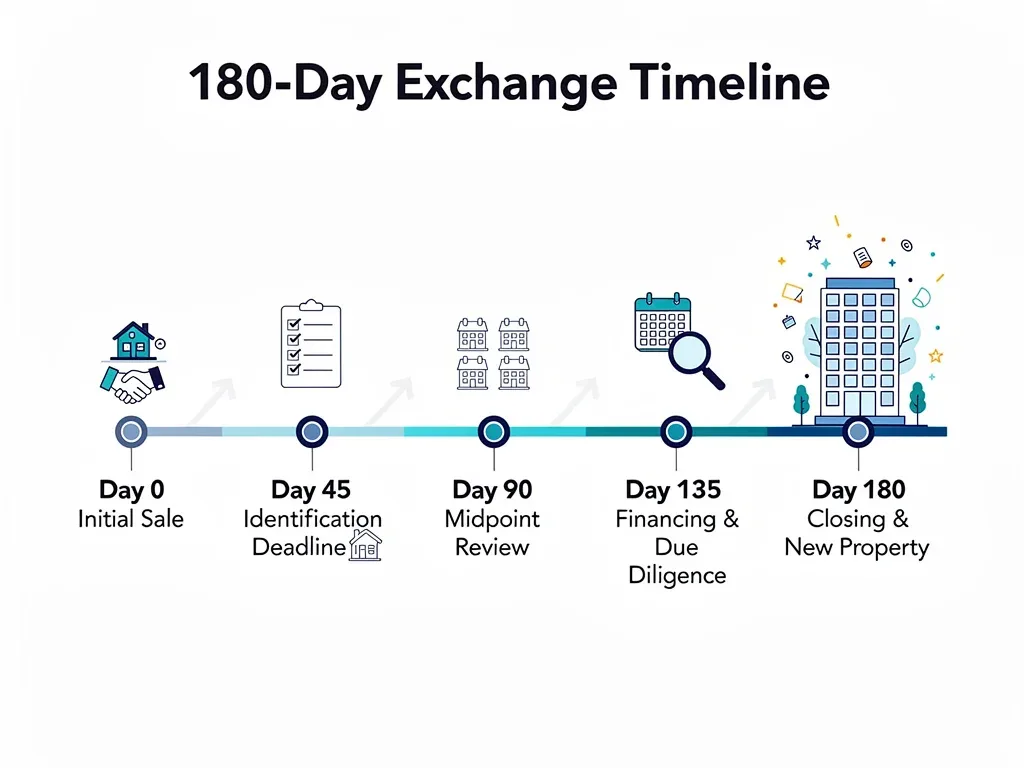 Timeline showing the 180-day exchange period in a deferred Section 1031 exchange
