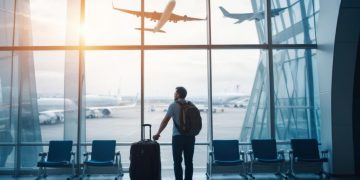 man going to travel for work with insurance