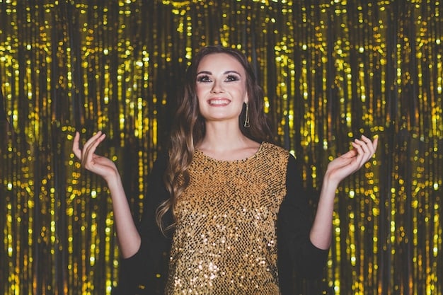 A woman posing gracefully at a formal evening event, wearing a shimmering gold sequin maxi skirt paired with a sleek black velvet top and high heels, accessorized with delicate jewelry, exuding elegance.