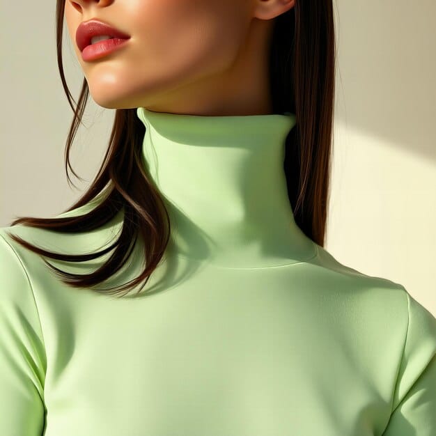 A close-up of a stylish woman's midsection, showcasing a fitted olive green turtleneck top tucked into a flowing burnt orange skirt. A vibrant royal blue belt cinches her waist, and a corner of a dark brown leather bag is visible.