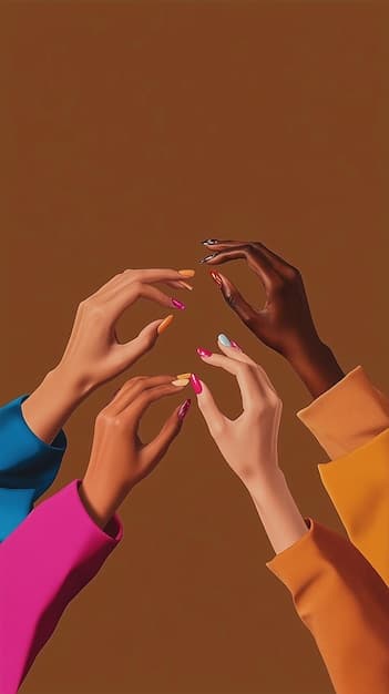 Various hands displaying different nail shapes and lengths, from sharp stilettos with bold designs to soft squovals with minimalist finishes, highlighting diverse 2025 trends.