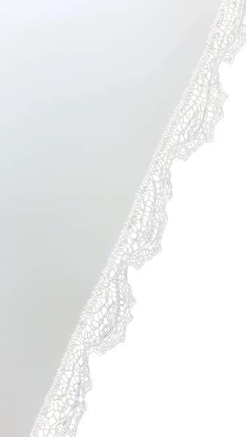 A close-up of a delicate white lace trim on a cottagecore blouse, with subtle floral embroidery.