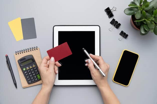 A sleek credit card on a modern, minimalist desk, with a tablet displaying travel booking options and a phone showing a map, symbolizing the blend of traditional service with modern digital tools.