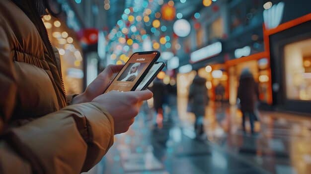 A person using a smartphone to manage multiple credit card apps, with a blurred background of a bustling city street, symbolizing financial management on the go.